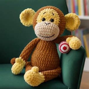 Patrón de mono de peluche a crochet en PDF / Juguete de mono amigurumi / Animal de crochet de hilo suave / Apto para principiantes / Bonita idea de regalo hecha a mano