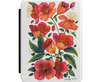 Funda vintage para Kindle con estampado floral naranja / Cubierta con diseño botánico de amapolas