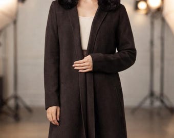 Women’s Vintage Brown Suede Leather Long Trench Coat – 70s Bohemian Style | Y2K Coat | Women Leather Outerwear | Christmas Gift for Her