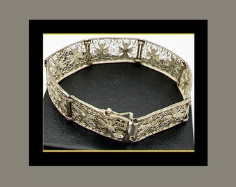 Gold Tone West Germany Wide Woven Bracelet 1950s Vintage Jewelry