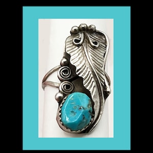 Harrison Yazzie Signed  Kingman Turquoise  Sterling Silver Ring Size 8