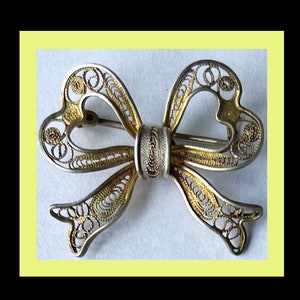 Filigree Bow Motif Pin/Brooch, Vintage, 900 Silver. Small Scatter Pin.