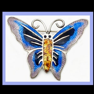 Taxco Enameled Butterfly Sterling Silver Vintage Signed JF