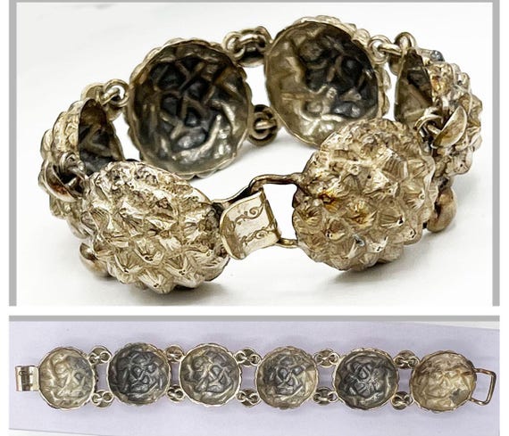 CINI Sterling Silver Repousse Pinecone Link Brace… - image 7