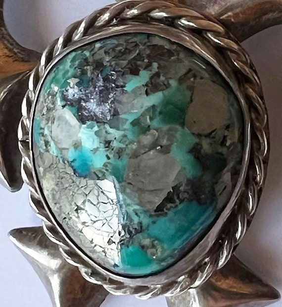 Silver Southwest Style Turquoise Pendant with Ben… - image 9