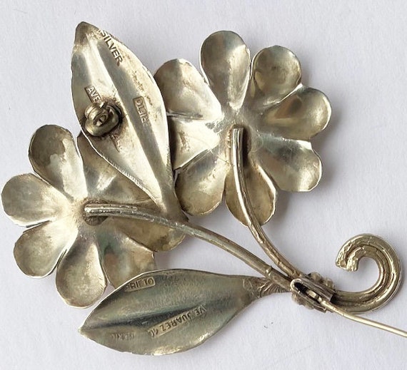 Mexican Sterling Silver Large Floral Brooch signe… - image 5