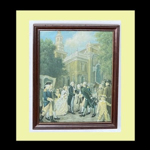 Framed Print &quot;George & Martha Washington at Christ Church&quot; vintage estate