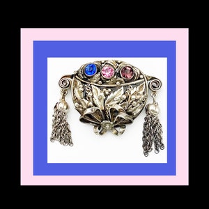 Hobe Early Ornate Brooch with Rhinestones and dangles.