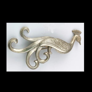 Peacock Brooch in Sterling Silver, Vintage by Lang Jewelry Company