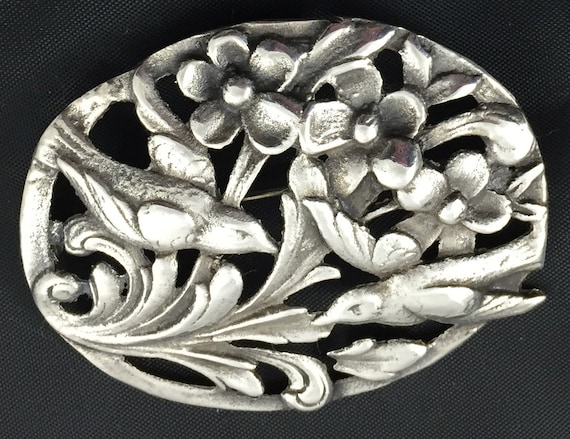 Vintage Cast Sterling Silver Birds and Flowers  B… - image 2