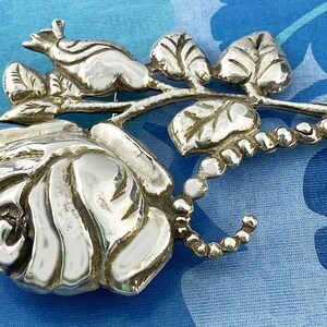 Vintage Hand Crafted Sterling Silver Rose Brooch Made in Mexico