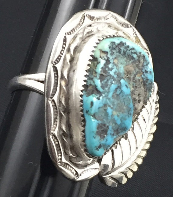 Vintage Old Pawn Blue Nugget  Turquoise ring. Nat… - image 10