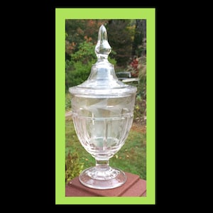 GLASS compote with lid and  etched design.