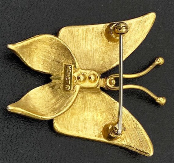 Monet Vintage Gold Tone Butterfly Brooch, Signed - image 9