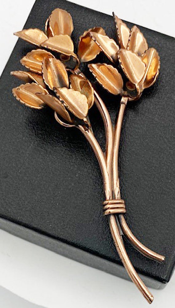 Renoir Copper Leaf Bouquet Brooch Signed Vintage - image 8