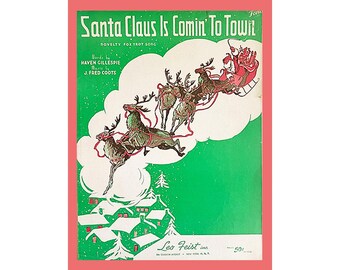 Santa Claus is Comin' To Town - Vintage Sheet Music - Holiday Tune  1934