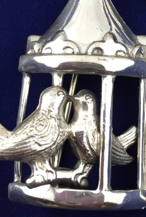 Vintage Lang Love Birds Brooch: 3D Birdcage Pin -… - image 2