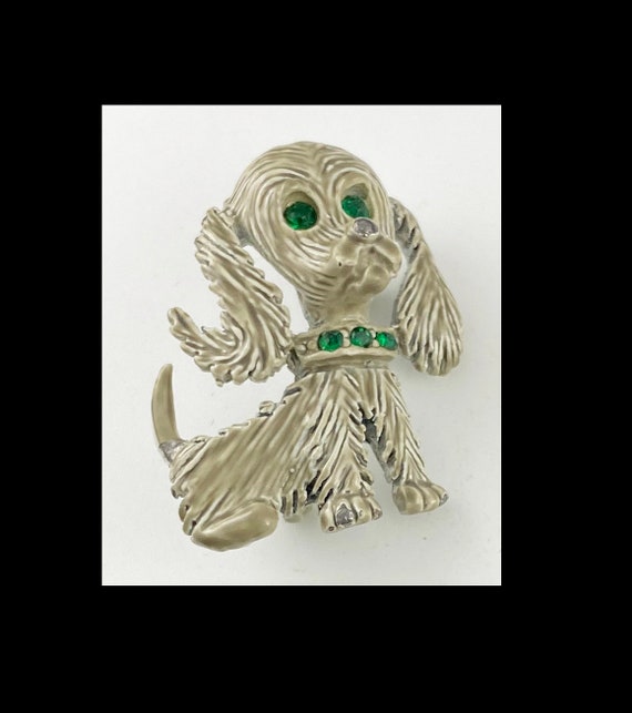 GERRYS Vintage Poodle Dog Pin with Green Rhinesto… - image 1