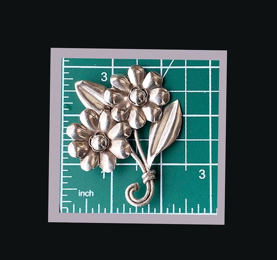 Mexican Sterling Silver Large Floral Brooch signe… - image 1