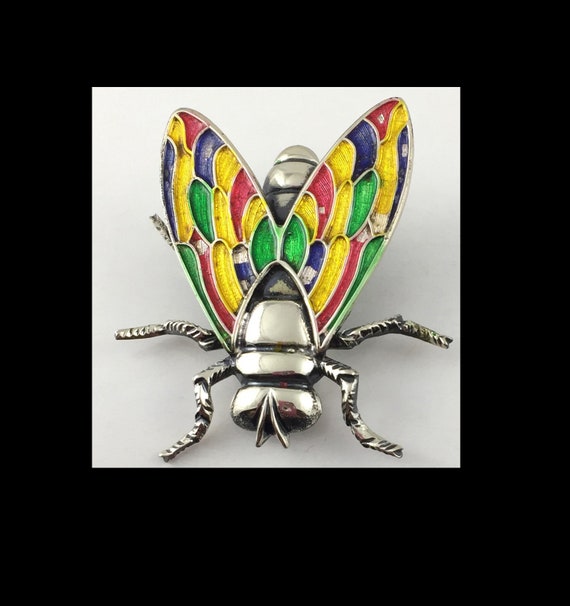 BEE Flying Insect Brooch  Vintage  Sterling Silver