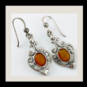 Amber  Drop Earrings  Sterling Silver Setting