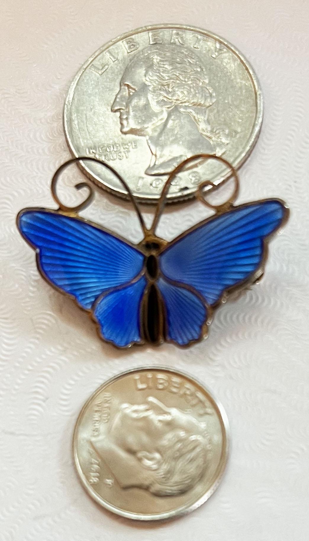 Vintage David-andersen Blue Enamel Butterfly Brooch Sterling