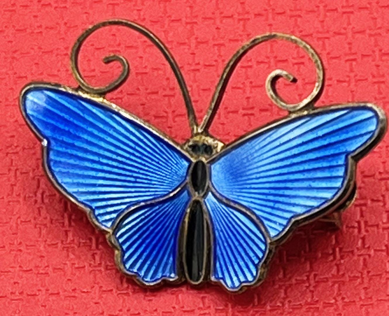 Vintage David-andersen Blue Enamel Butterfly Brooch Sterling