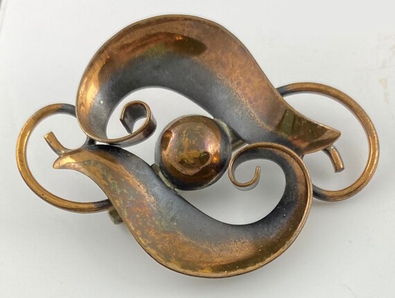 BELL Signed Copper Modernist Abstract Brooch Pin … - image 3