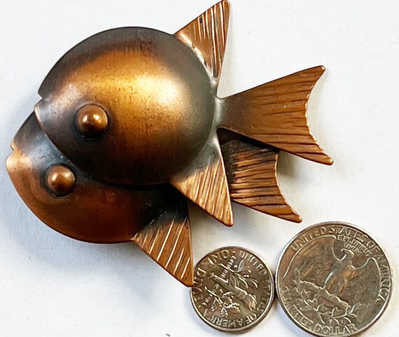 Rebajes Vintage Signed Double Fish Copper Brooch - image 7