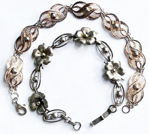 Two (2) Bracelets, Link, Sterling Silver. Vintage… - image 10