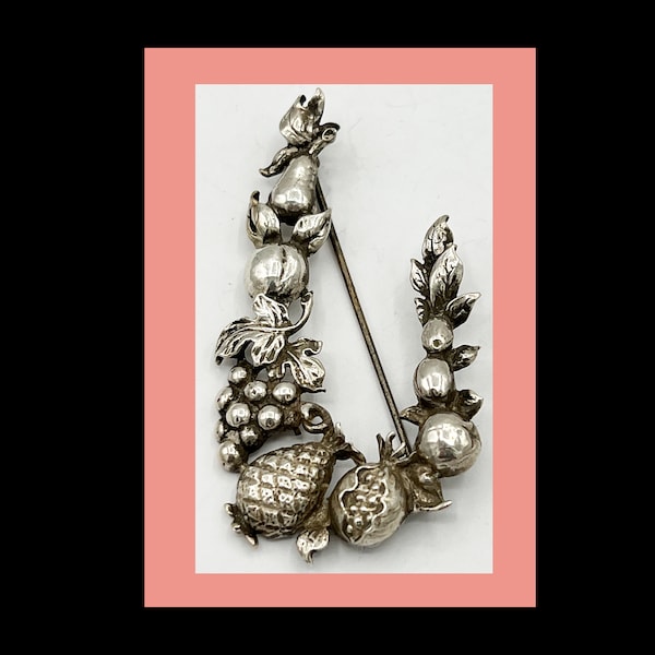 Fruit and Leaves Vintage  Brooch/Pin  in Sterling Silver