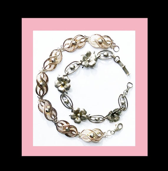 Two (2) Bracelets, Link, Sterling Silver. Vintage… - image 1