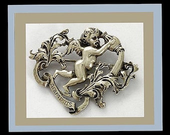 Vintage CINI Sterling Silver Aquarius Brooch – Zodiac Cupid Design