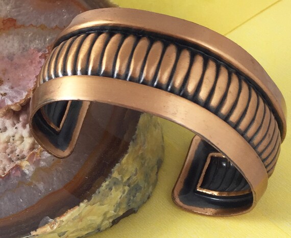 Vintage Solid Copper Ribbed Cuff Bracelet - image 1