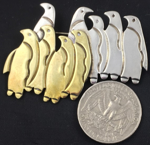 Vintage Sterling Silver Taxco Mexico Penguins Bro… - image 9