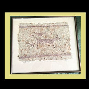 Hawaiian artist rendition of Lanai  Petroglyph.  Mixed Media Framed.