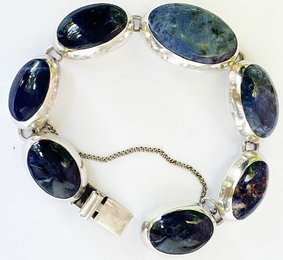 Blue Lapis Modernist Bracelet Signed Mexico - 7 l… - image 10