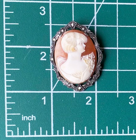 Antique Cameo  Lady Carved Shell set Sterling Sil… - image 2