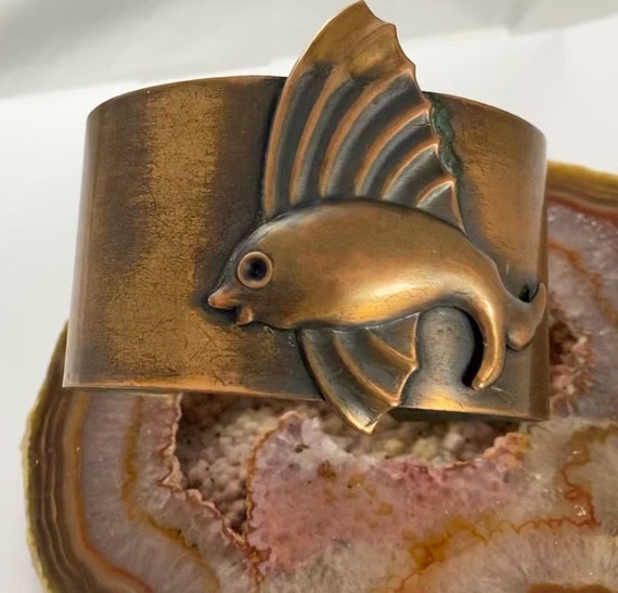 REBAJES Copper Hand Crafted Fish Cuff Bracelet Si… - image 2