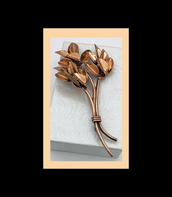 Renoir Copper Leaf Bouquet Brooch Signed Vintage - image 1