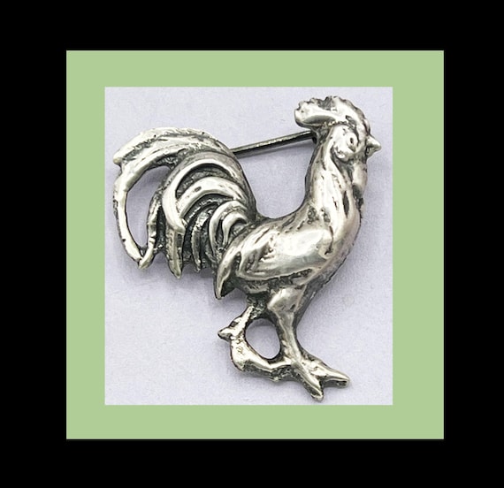 Rooster Vintage Solid Silver Rooster Brooch - Mid… - image 1