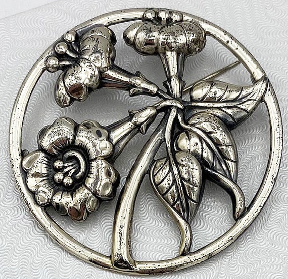 Danecraft Vintage Circle Floral Brooch Signed. RE… - image 8