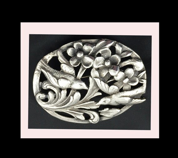 Vintage Cast Sterling Silver Birds and Flowers  B… - image 1