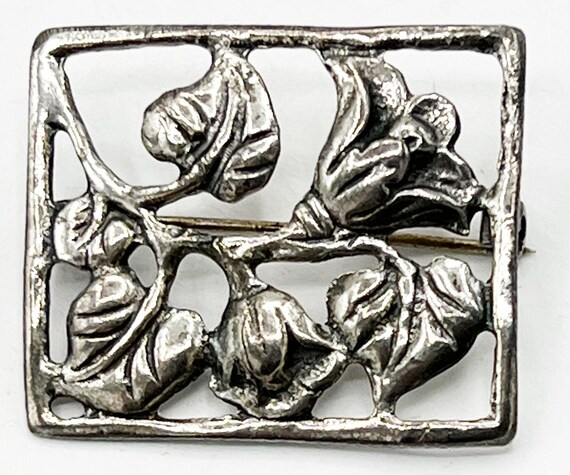 Sterling Silver Trumpet Flower Rectangular Framed… - image 4
