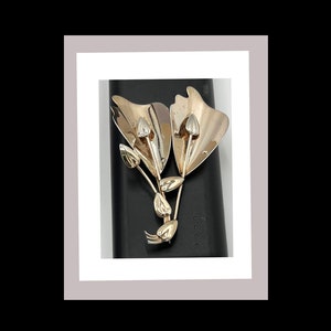 Calla Lily Large Gold Wash on Sterling Silver Brooch, Vintage