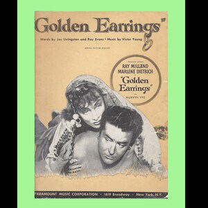 Vintage Sheet Music &quot;Golden Earrings&quot;  Ray Milland & Marlene Dietrich 1946