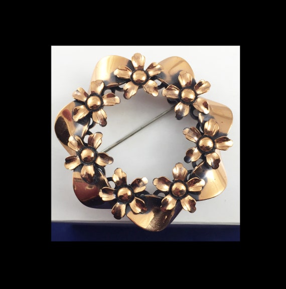 Renoir Vintage  Copper Floral Wreath Brooch/Pin s… - image 1