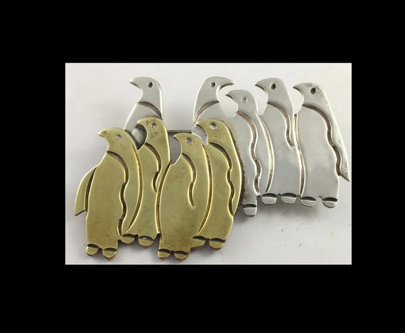 Vintage Sterling Silver Taxco Mexico Penguins Bro… - image 1