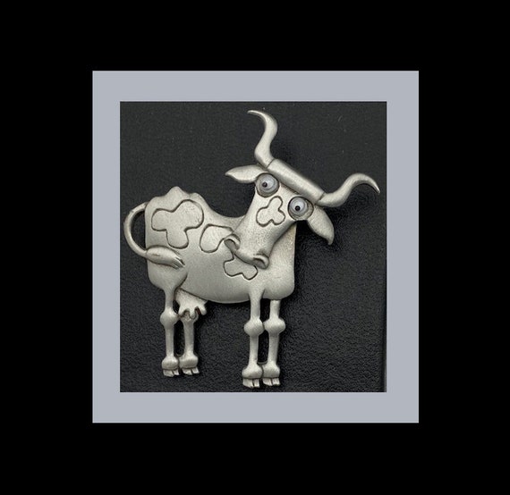 Pewter Cow Brooch by JJ Jonette - image 1