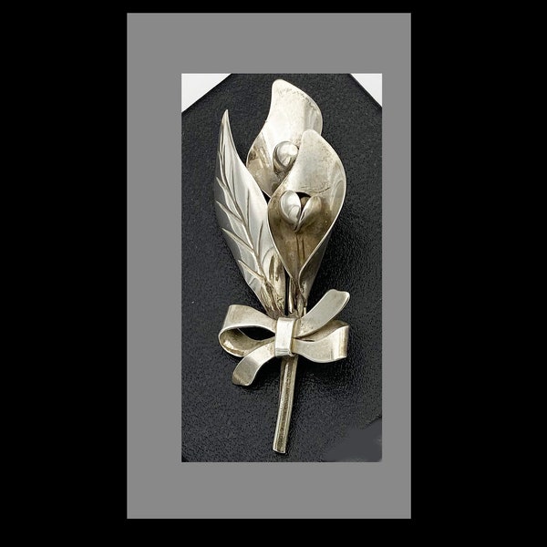 Vintage Sterling Silver Hand Made Brooch Lily of the Valley with Bow